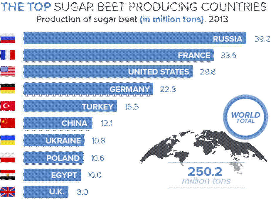 beet sugar, food and beverage manufacturing, manufacturing, sugar, sugar producing countries